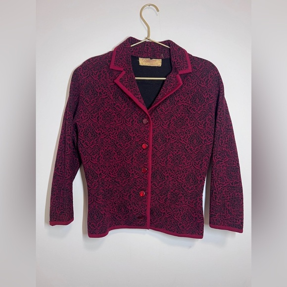 Delbau Vintage Suit Set Skirt Blazer Wool Red Black - Picture 3 of 12